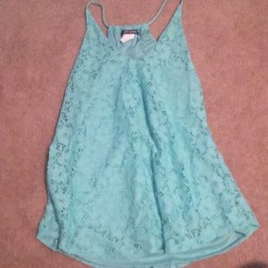 Turquoise lace tank top